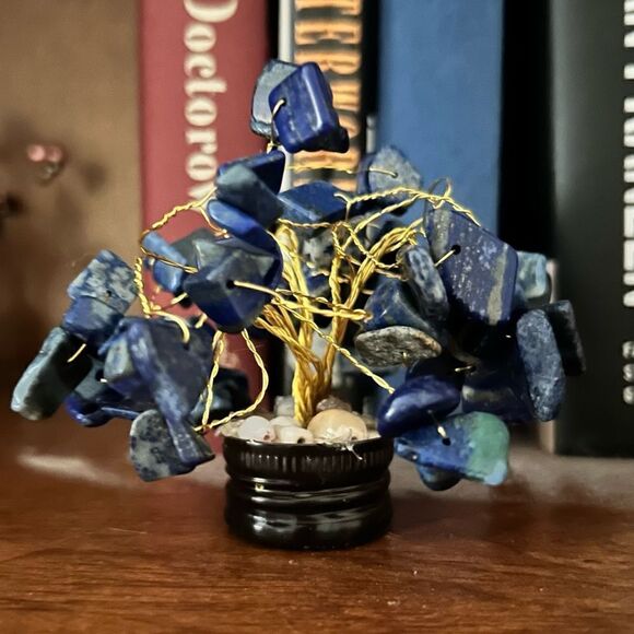 Miniature HAND CRAFTED Beaded NATURAL Lapis Lazuli Wire BONSAI TREE - Picture 1 of 1